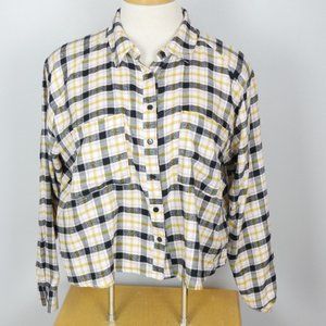 Wild Fable White Yellow Pink and Black Cropped Flannel Button Up Top XL